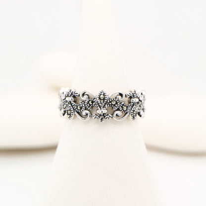 Fleur-de-lis ring in marcasite and sterling silver
