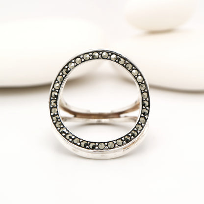 Tri-hoop ring with marcasite in sterling silver