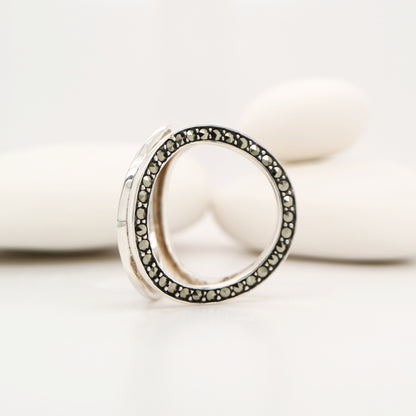 Tri-hoop ring with marcasite in sterling silver