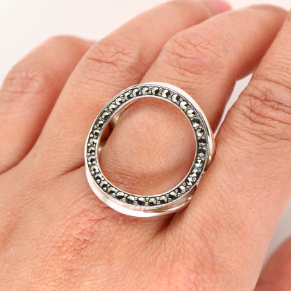 Tri-hoop ring with marcasite in sterling silver