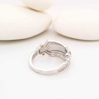 Art deco enamel band ring with diamonds in sterling silver