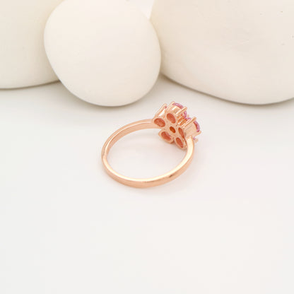 Cherry blossom ring with laboratory grown sapphire in sterling silver with rose gold plating