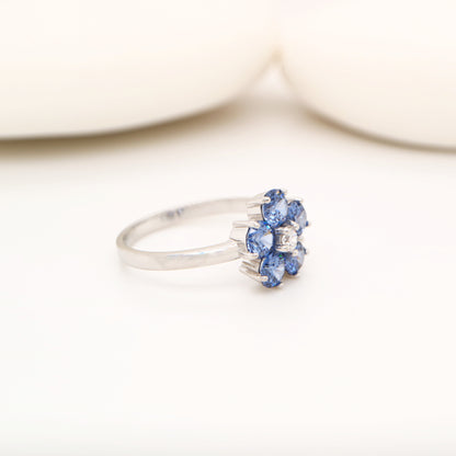 Cherry blossom ring with laboratory grown sapphire in sterling silver
