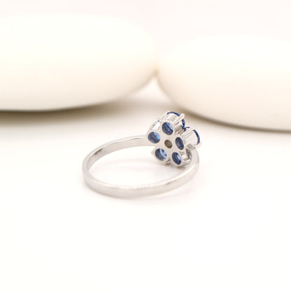 Cherry blossom ring with laboratory grown sapphire in sterling silver