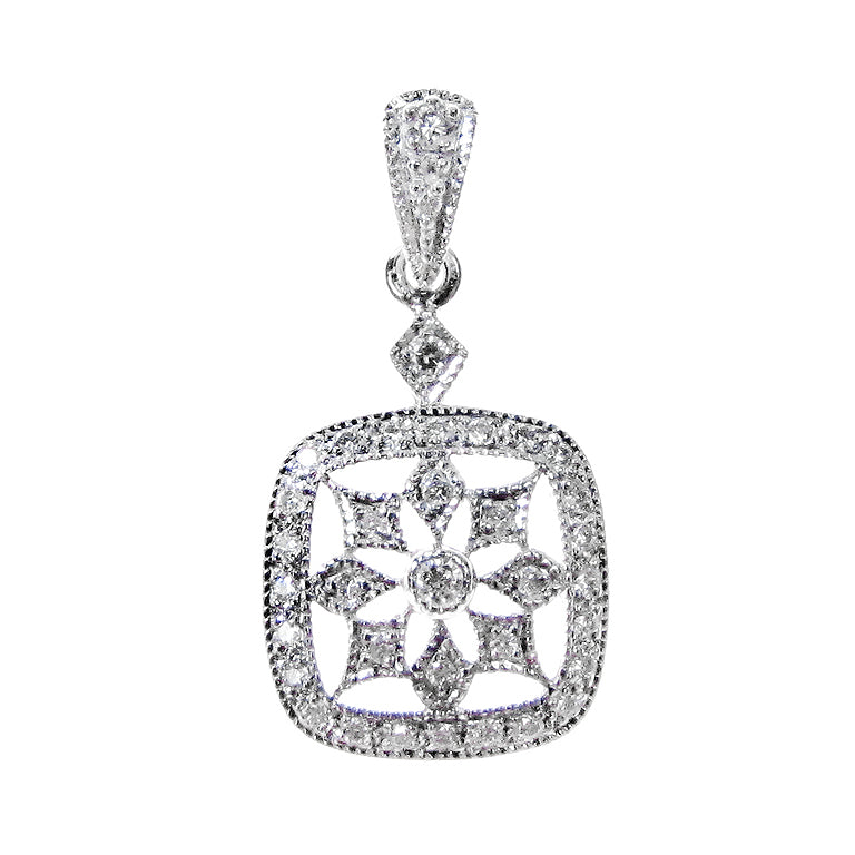 Filigree white gold pendant with diamonds in 9k white gold