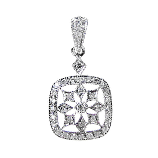 Filigree white gold pendant with diamonds in 9k white gold