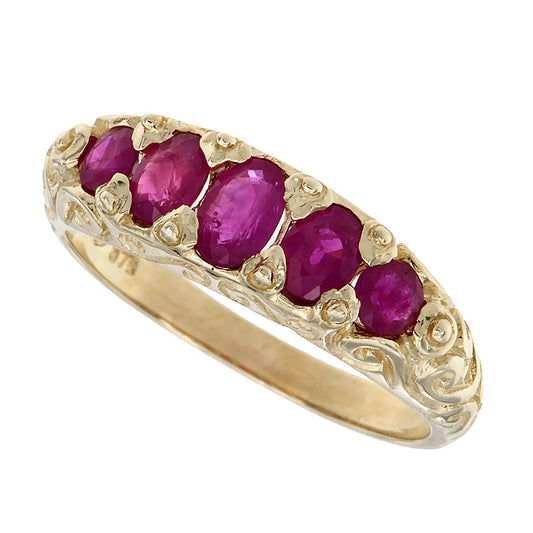 Vintage cascading ruby ring in yellow gold
