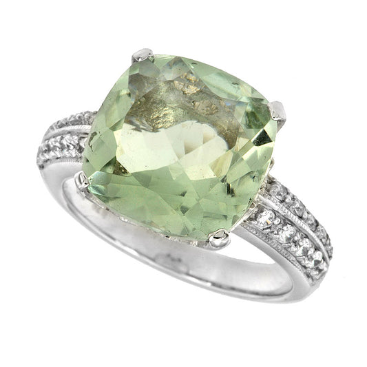 Gem candy ring with green amethyst and cz in sterling silver